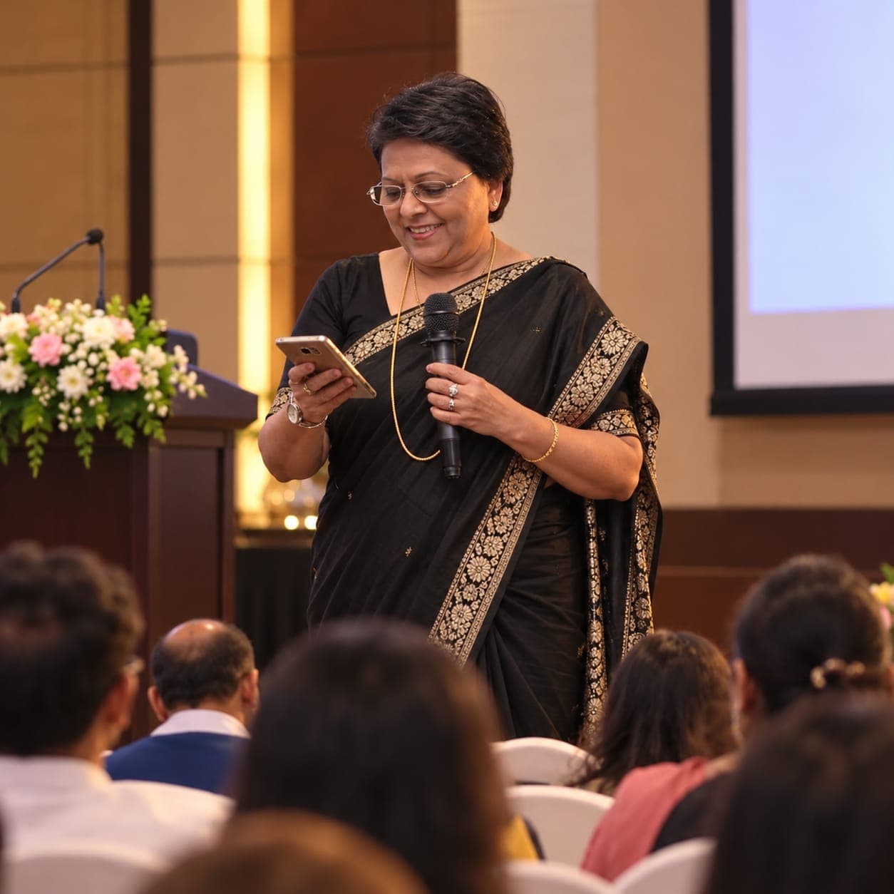 Dr. Renu Paul speaking at a homoeopathy event